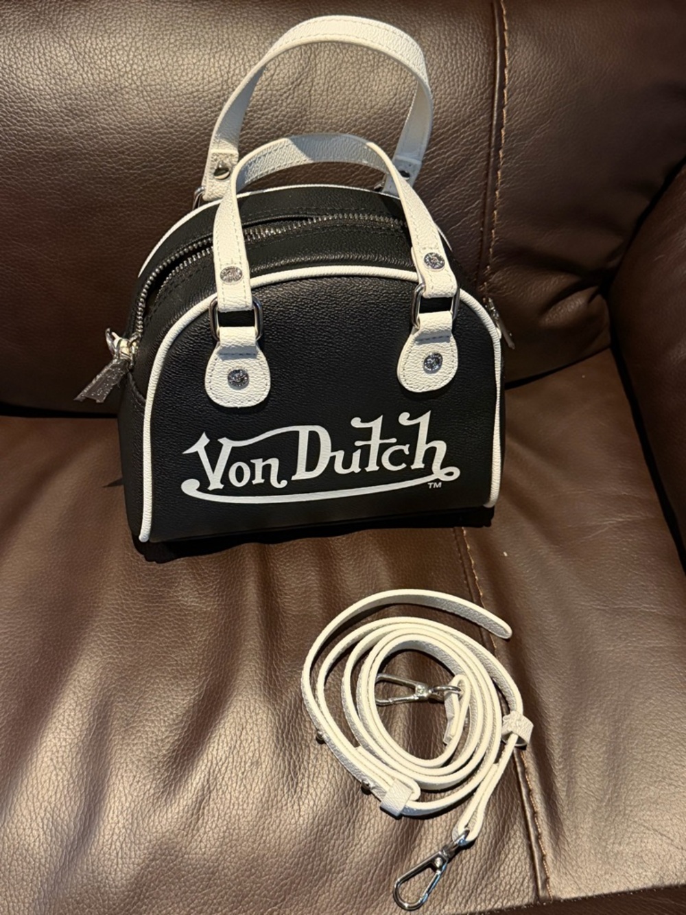 Von Dutch Black & White Mini Satchel Bag